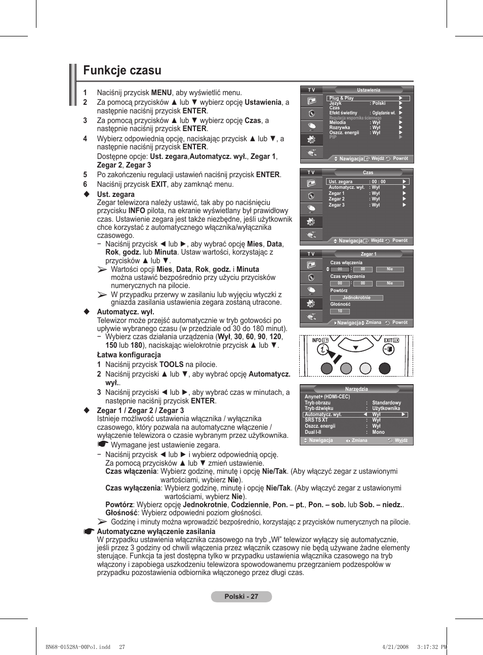 Funkcje czasu | Samsung PS50A470P1 User Manual | Page 373 / 519