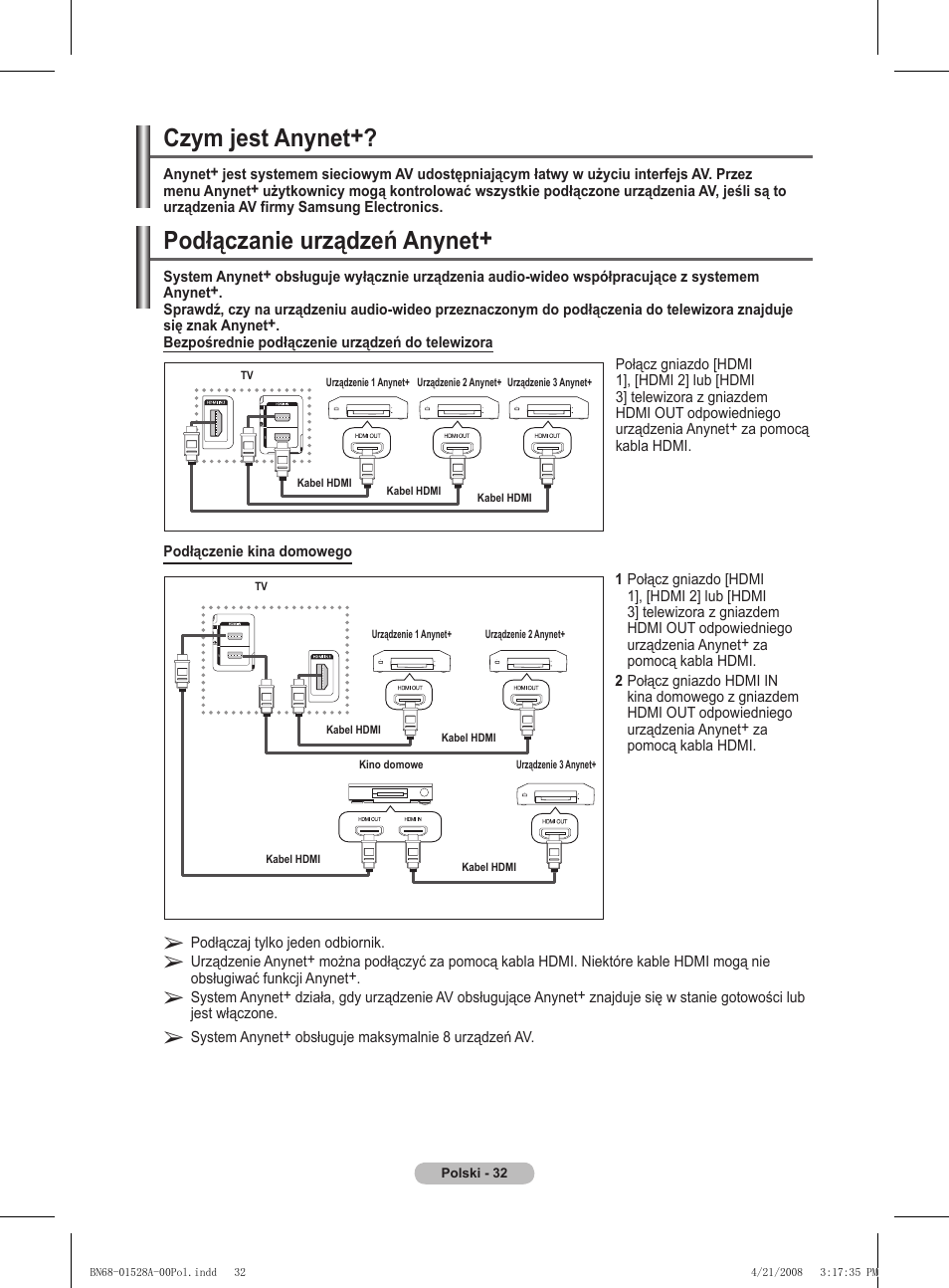 Czym jest anynet, Podłączanie urządzeń anynet | Samsung PS50A470P1 User Manual | Page 378 / 519