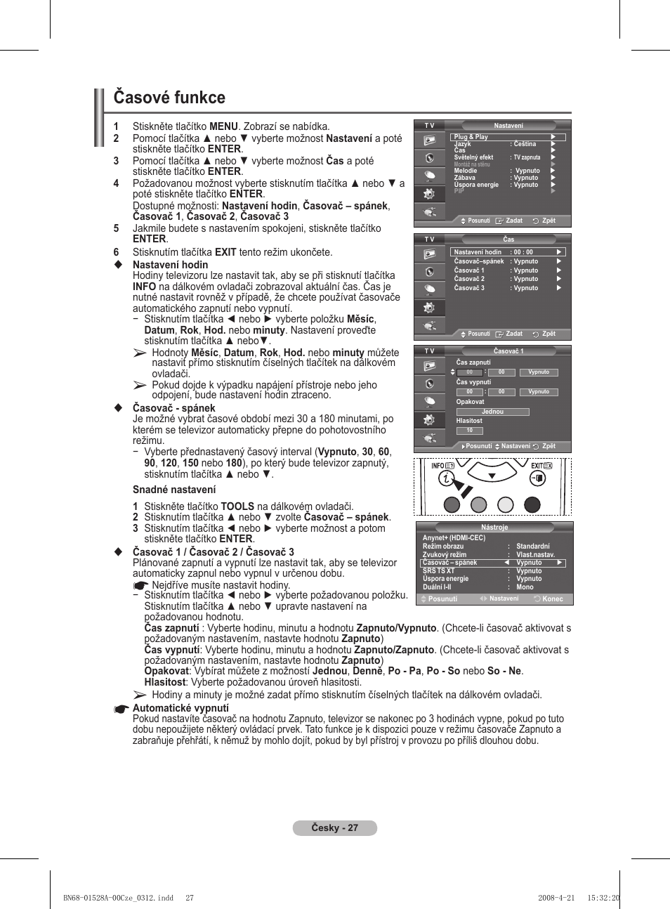 Časové funkce | Samsung PS50A470P1 User Manual | Page 416 / 519