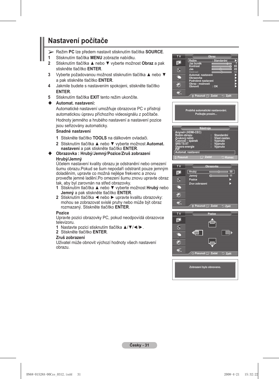 Nastavení počítače | Samsung PS50A470P1 User Manual | Page 420 / 519