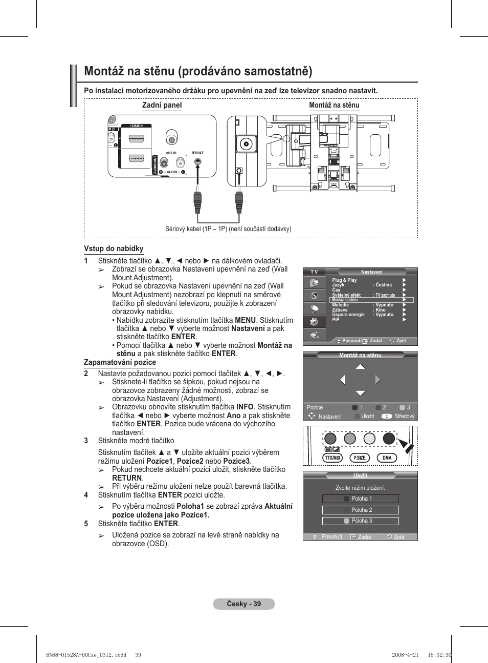 Montáž na stěnu (prodáváno samostatně) | Samsung PS50A470P1 User Manual | Page 428 / 519