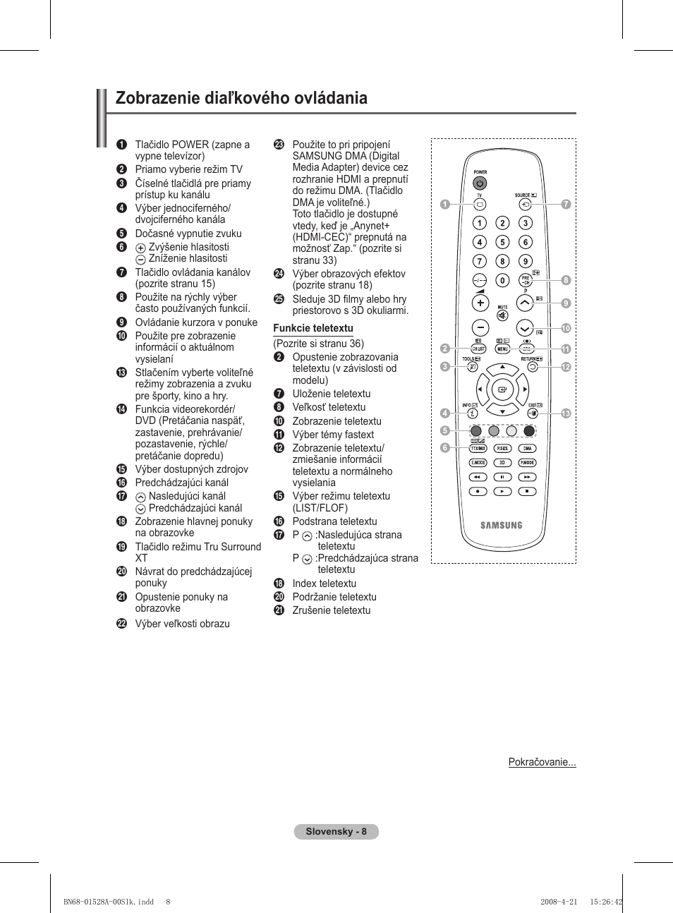 Zobrazenie diaľkového ovládania | Samsung PS50A470P1 User Manual | Page 440 / 519