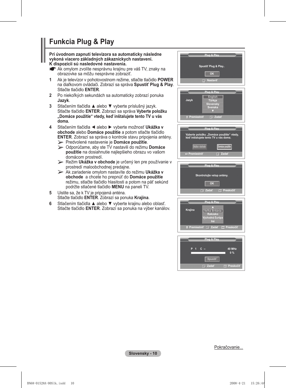 Funkcia plug & play | Samsung PS50A470P1 User Manual | Page 442 / 519