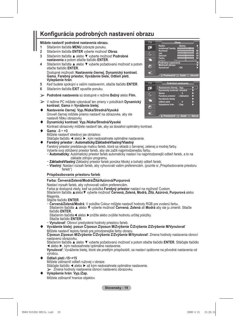 Konfigurácia podrobných nastavení obrazu | Samsung PS50A470P1 User Manual | Page 451 / 519