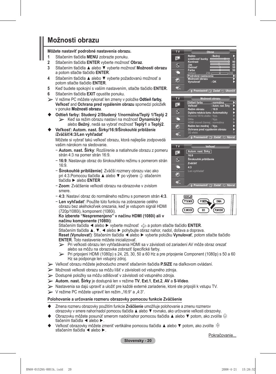 Možnosti obrazu | Samsung PS50A470P1 User Manual | Page 452 / 519