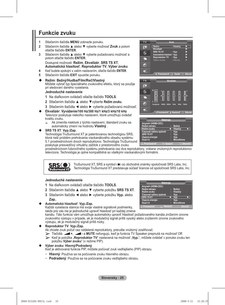 Funkcie zvuku | Samsung PS50A470P1 User Manual | Page 457 / 519
