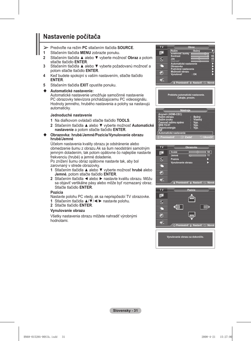 Nastavenie počítača | Samsung PS50A470P1 User Manual | Page 463 / 519
