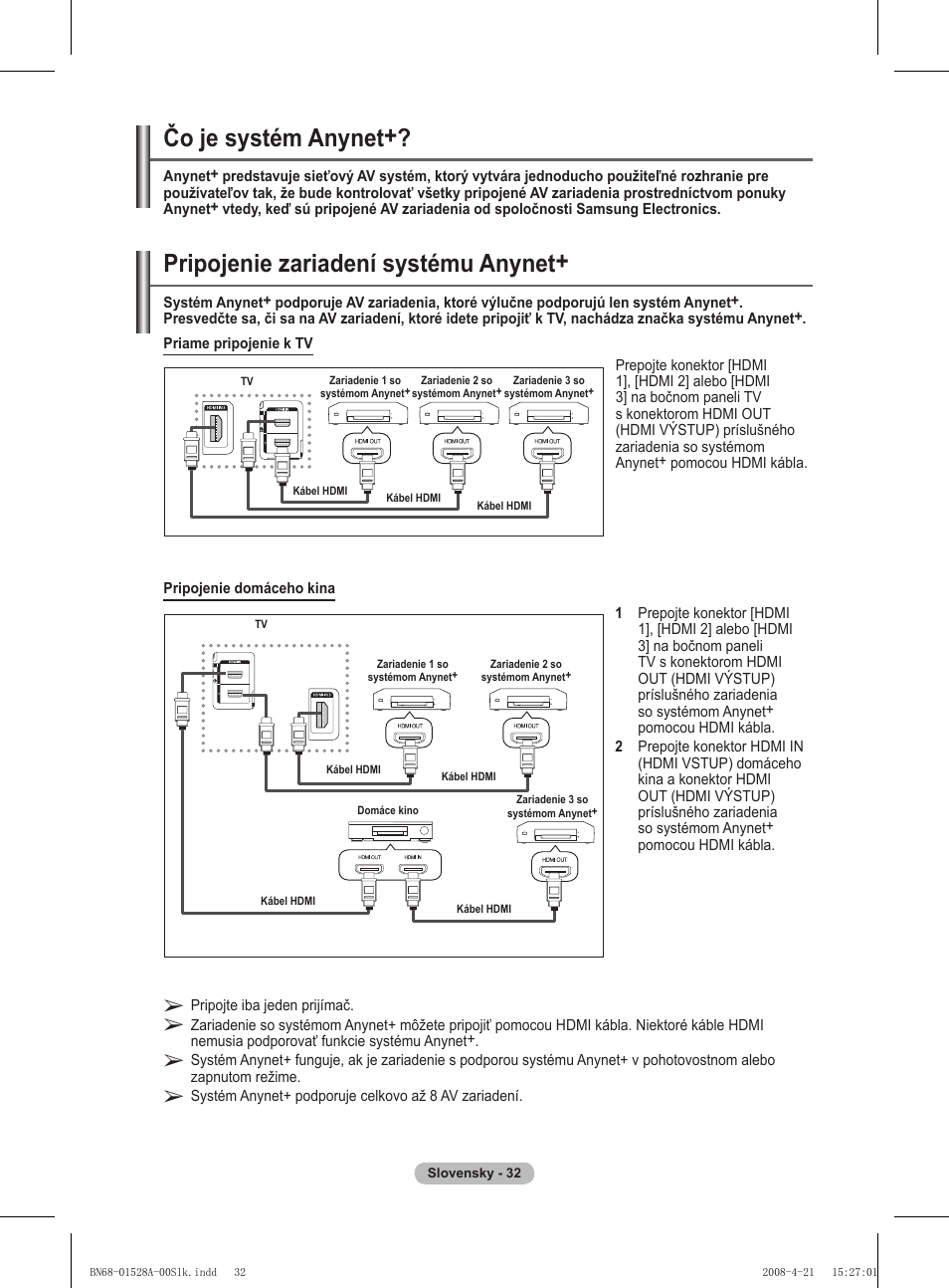 Pripojenie zariadení systému anynet, Čo je systém anynet | Samsung PS50A470P1 User Manual | Page 464 / 519