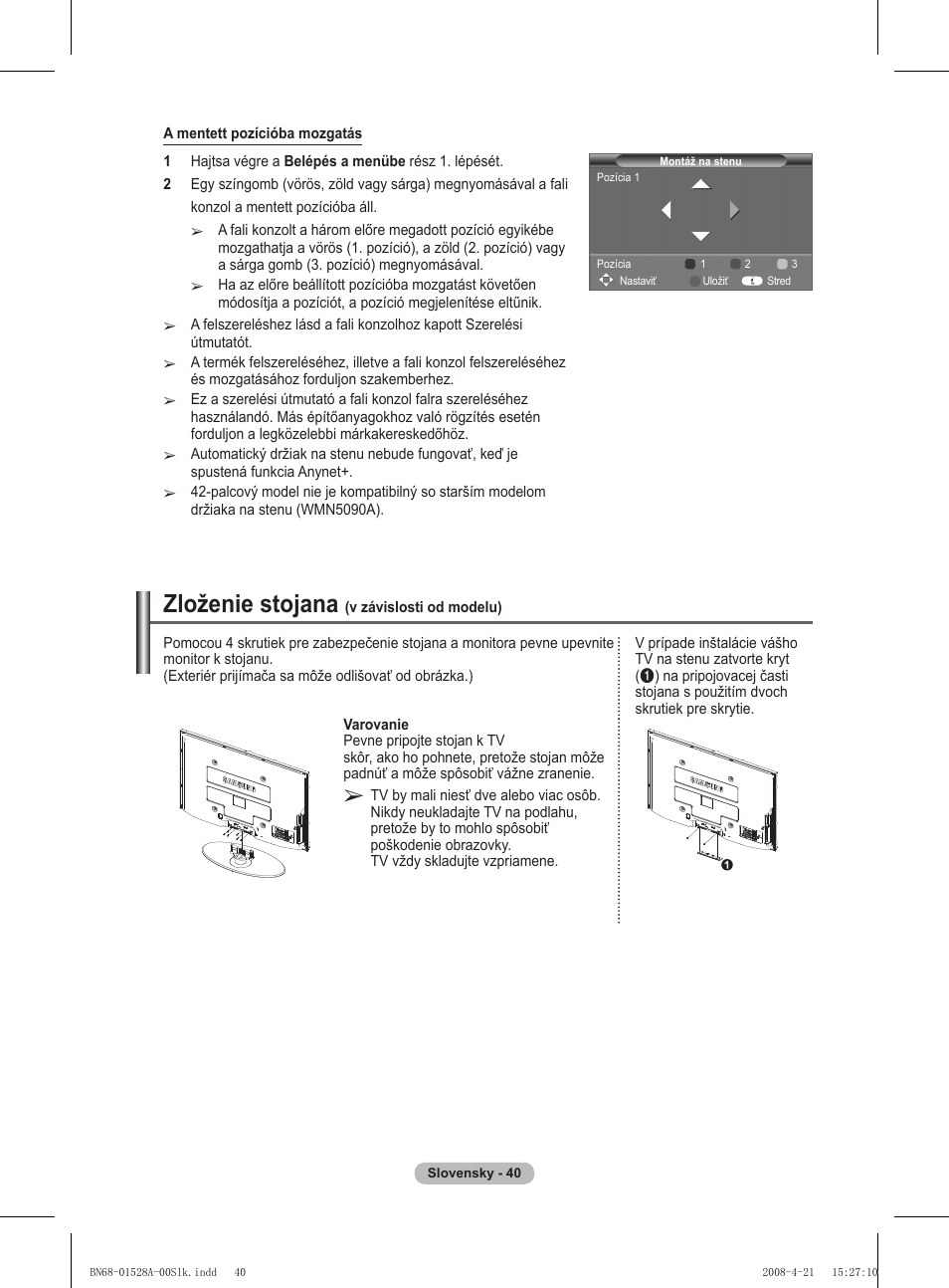 Zloženie stojana | Samsung PS50A470P1 User Manual | Page 472 / 519