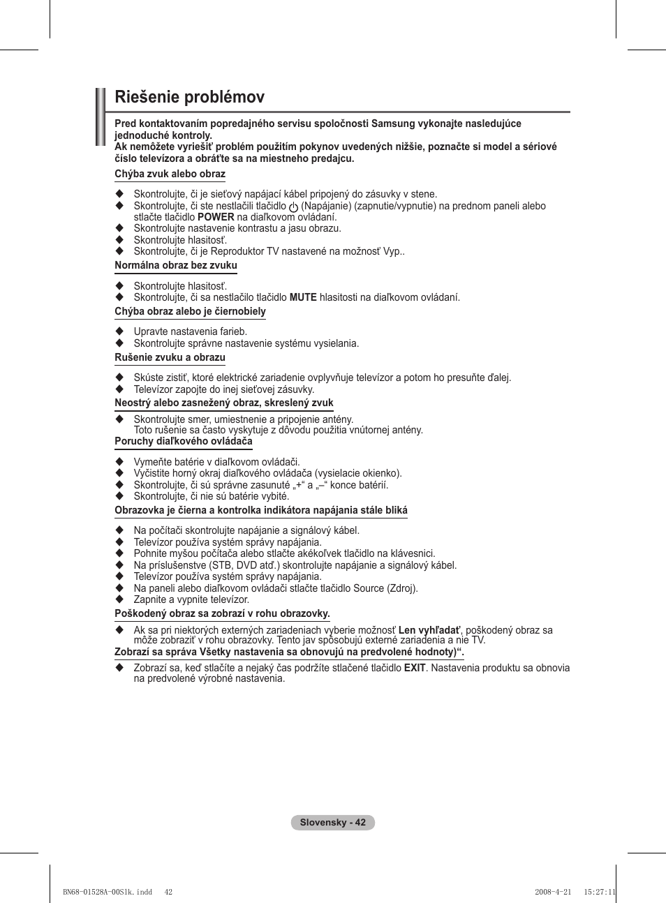 Riešenie problémov | Samsung PS50A470P1 User Manual | Page 474 / 519