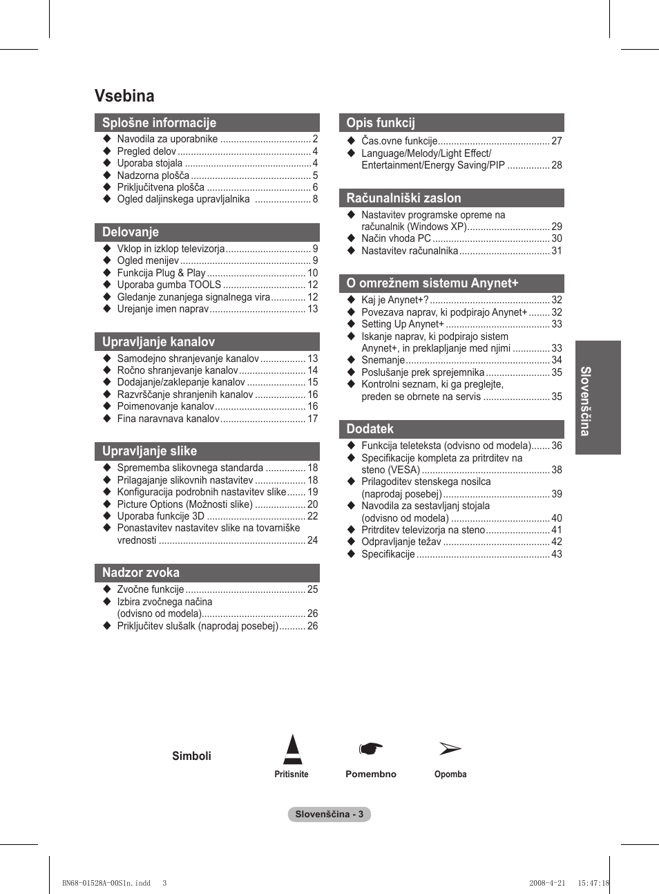 Vsebina | Samsung PS50A470P1 User Manual | Page 478 / 519