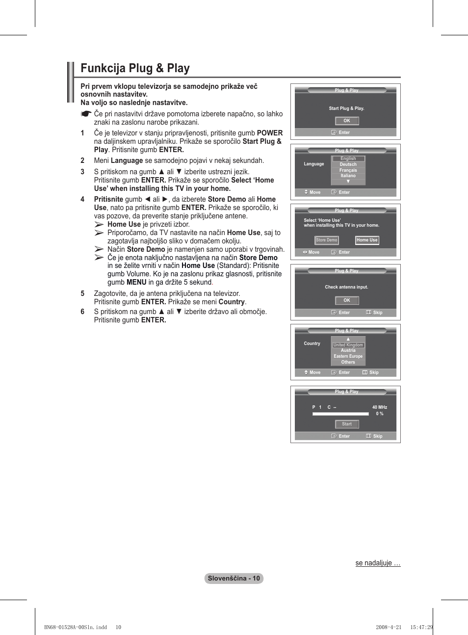 Funkcija plug & play | Samsung PS50A470P1 User Manual | Page 485 / 519