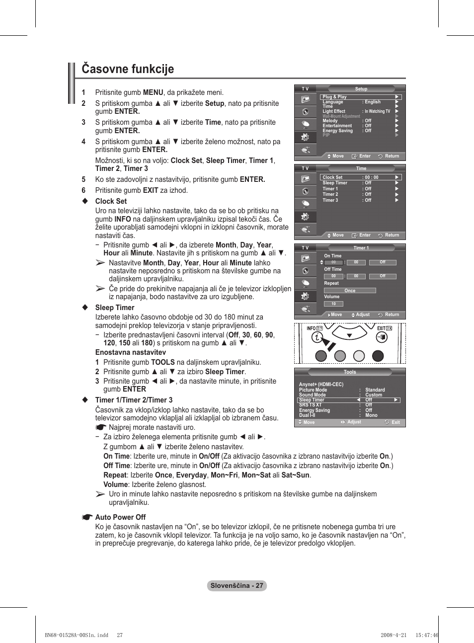 Časovne funkcije | Samsung PS50A470P1 User Manual | Page 502 / 519