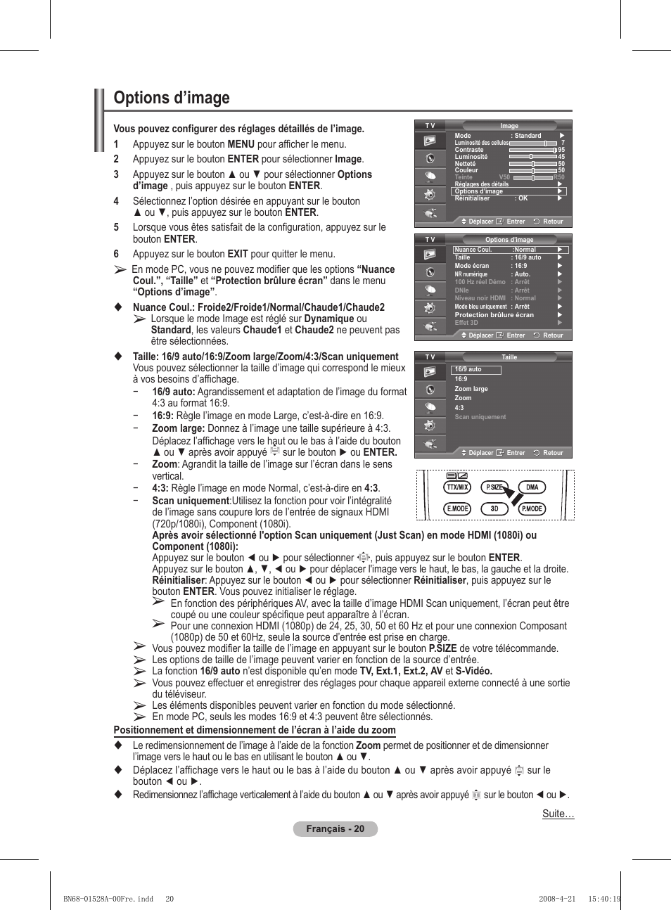 Options d’image | Samsung PS50A470P1 User Manual | Page 64 / 519