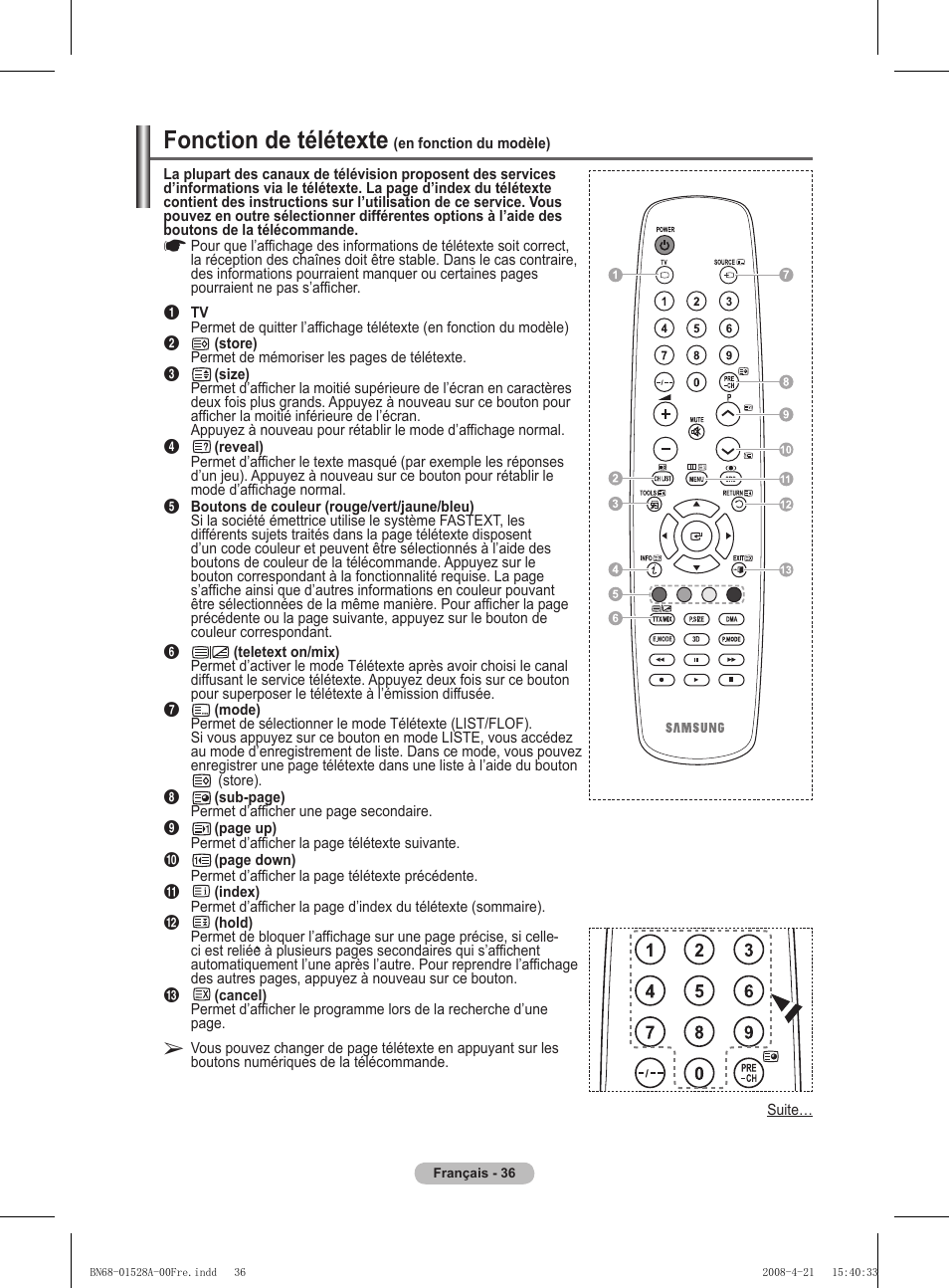 Fonction de télétexte | Samsung PS50A470P1 User Manual | Page 80 / 519