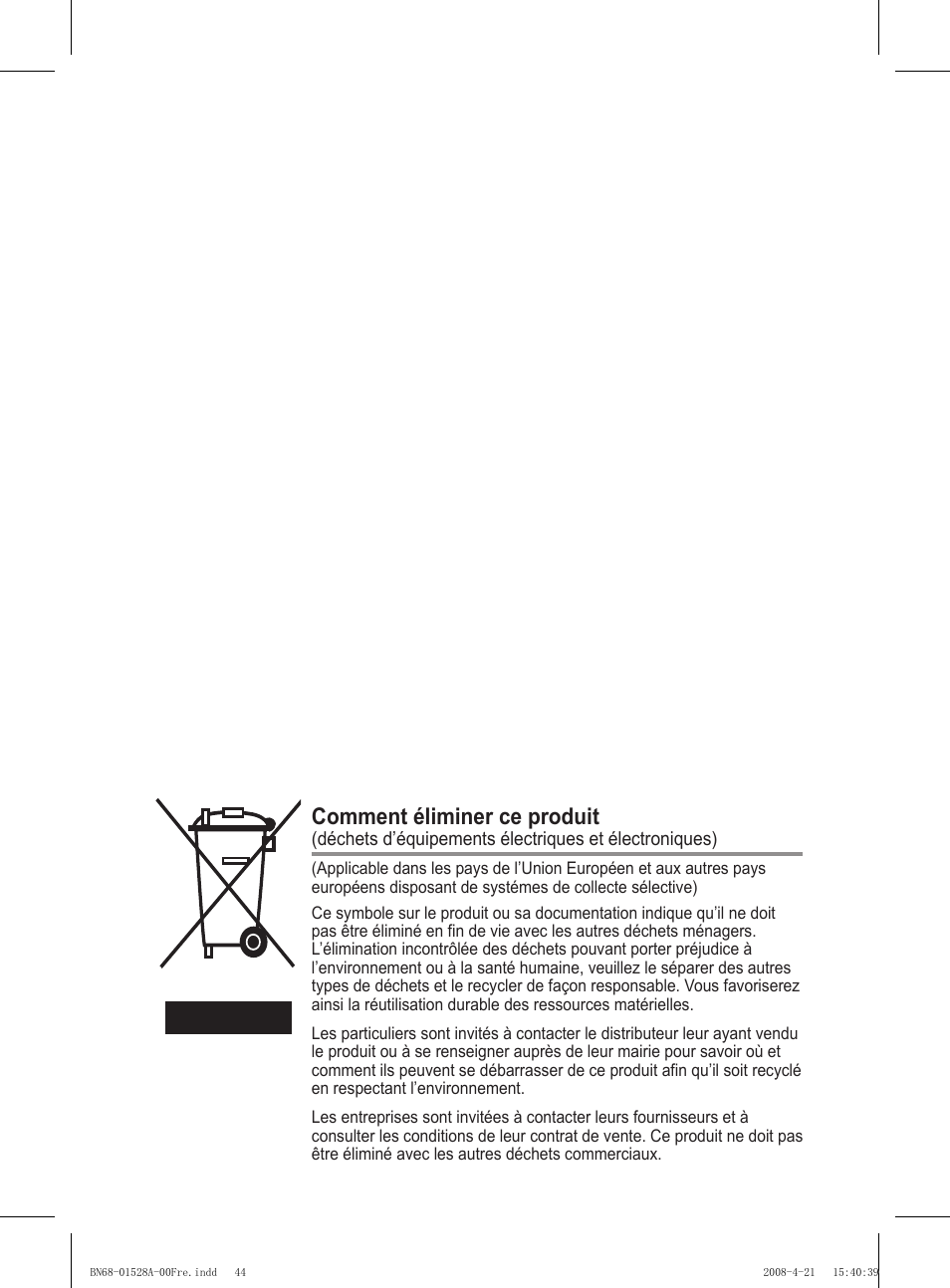 Comment éliminer ce produit | Samsung PS50A470P1 User Manual | Page 88 / 519