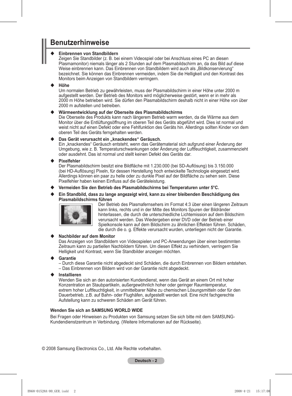 Benutzerhinweise | Samsung PS50A470P1 User Manual | Page 89 / 519