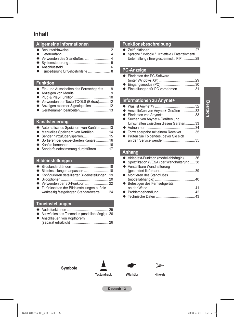 Inhalt | Samsung PS50A470P1 User Manual | Page 90 / 519