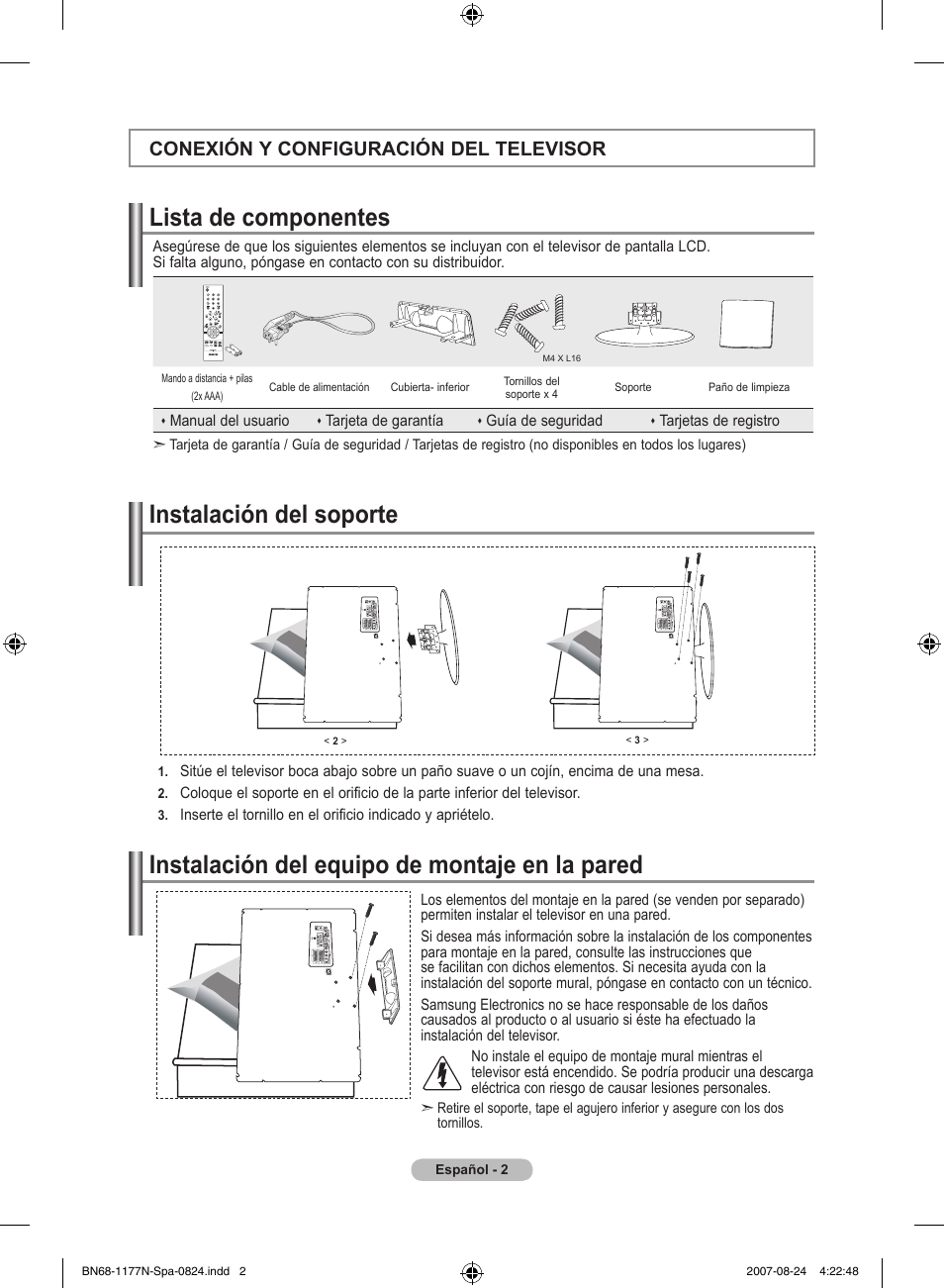 Lista de componentes, Conexión y configuración del televisor | Samsung LE20S81B User Manual | Page 116 / 271