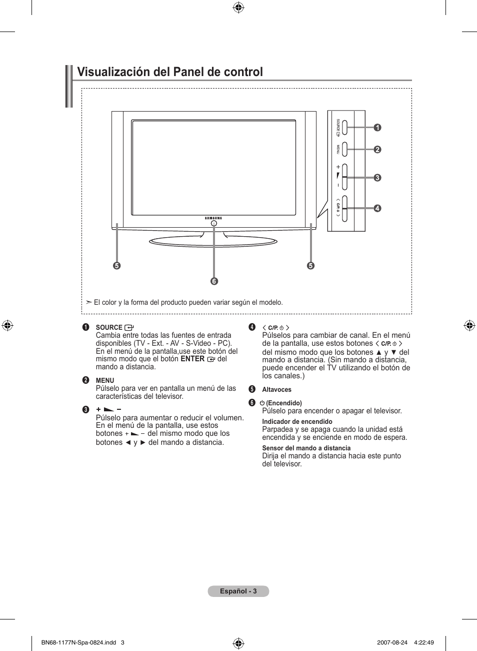 Visualización del panel de control | Samsung LE20S81B User Manual | Page 117 / 271