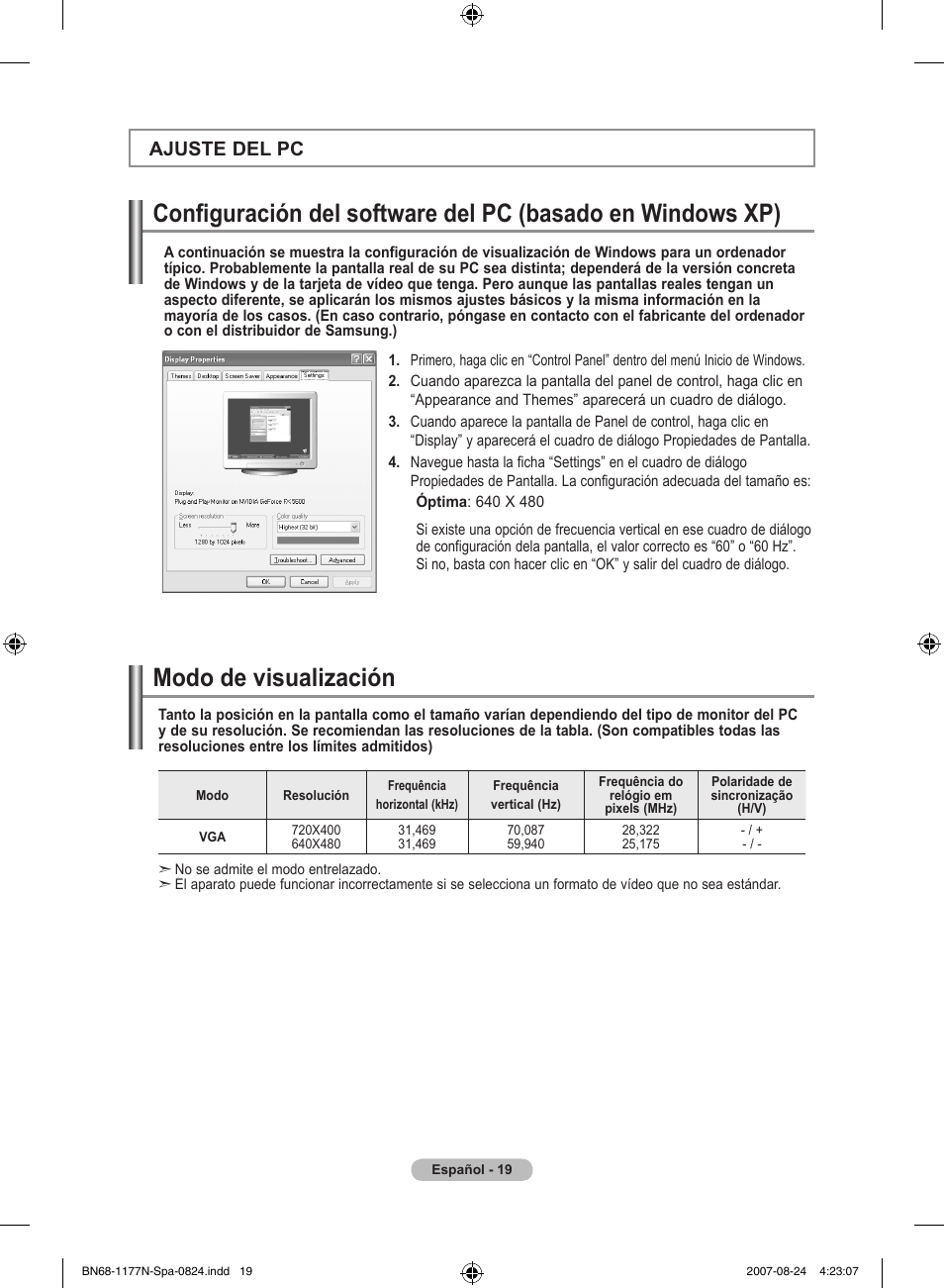 Ajuste del pc | Samsung LE20S81B User Manual | Page 133 / 271