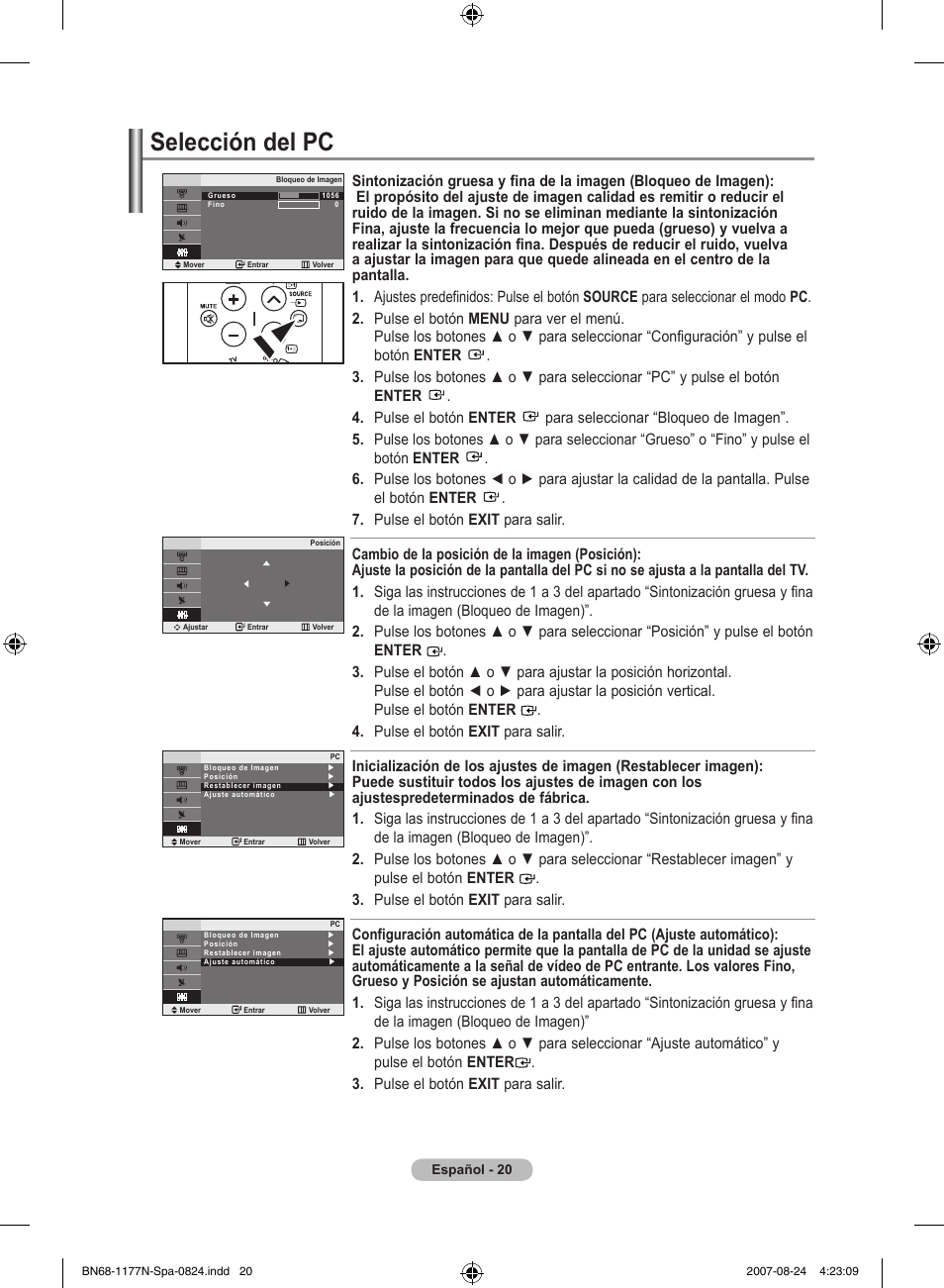 Selección del pc | Samsung LE20S81B User Manual | Page 134 / 271