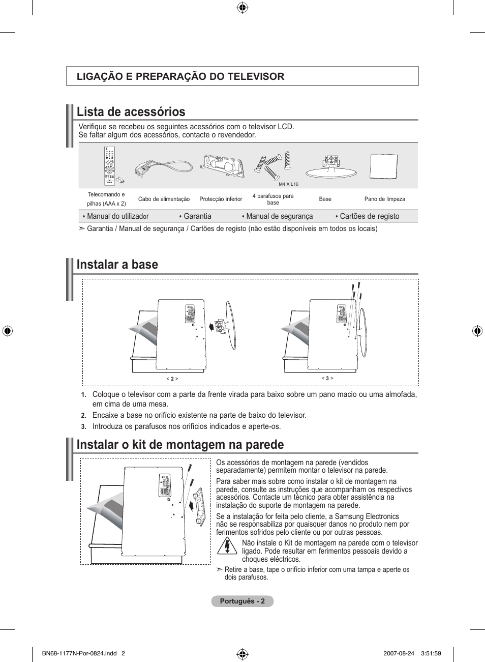 Lista de acessórios, Ligação e preparação do televisor | Samsung LE20S81B User Manual | Page 138 / 271