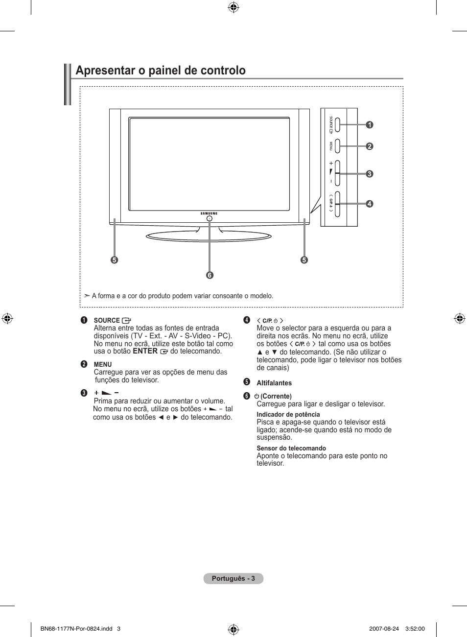 Apresentar o painel de controlo | Samsung LE20S81B User Manual | Page 139 / 271