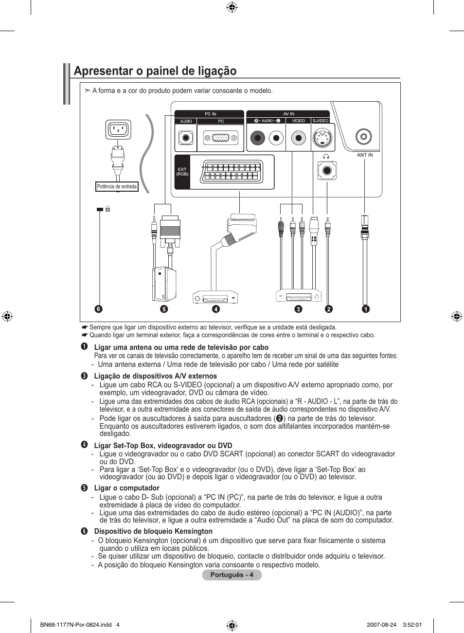 Apresentar o painel de ligação | Samsung LE20S81B User Manual | Page 140 / 271