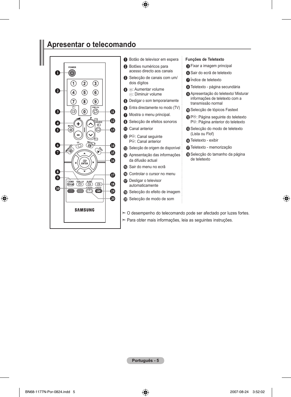 Apresentar o telecomando | Samsung LE20S81B User Manual | Page 141 / 271