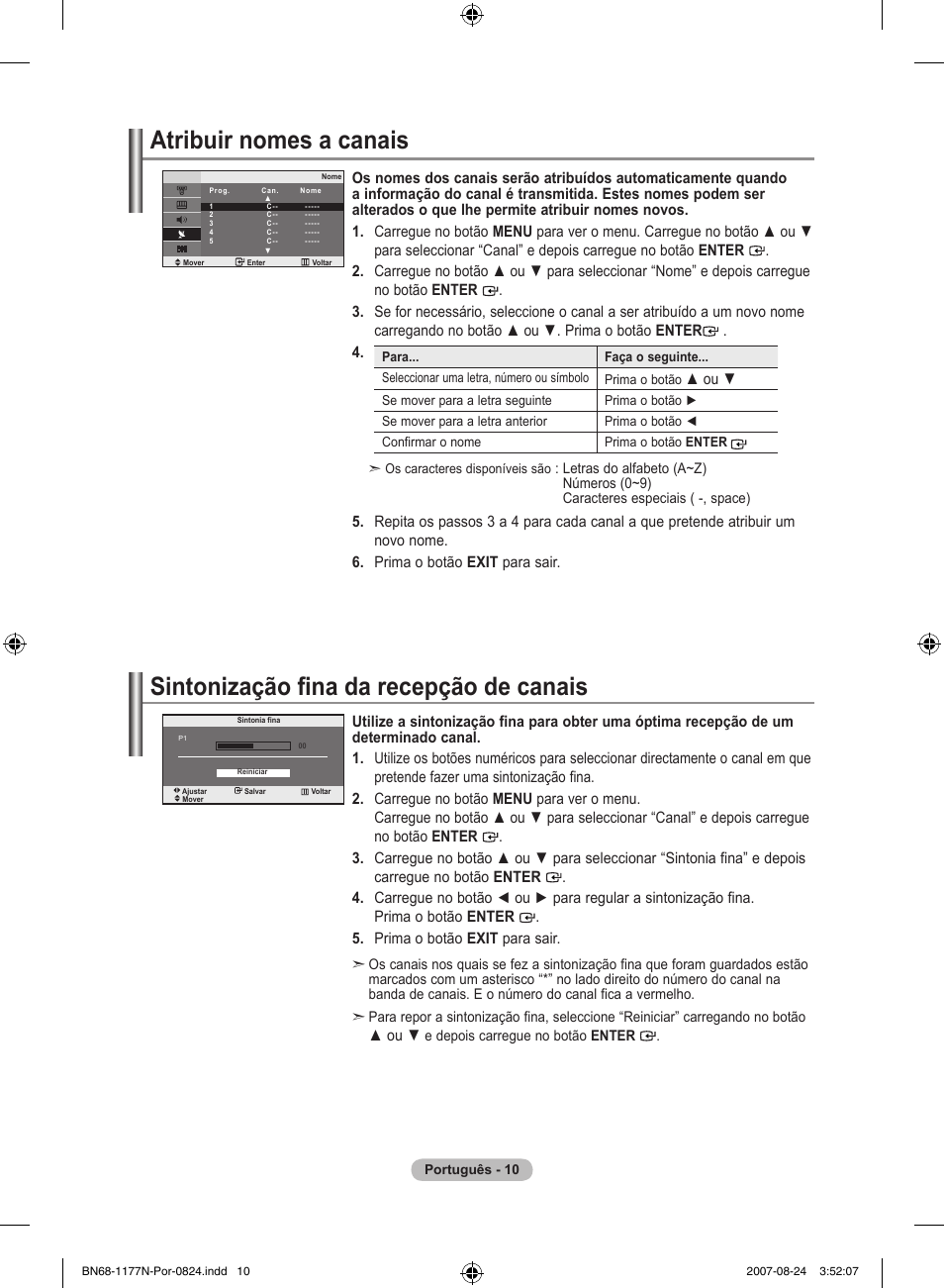 Atribuir nomes a canais, Sintonização fina da recepção de canais | Samsung LE20S81B User Manual | Page 146 / 271