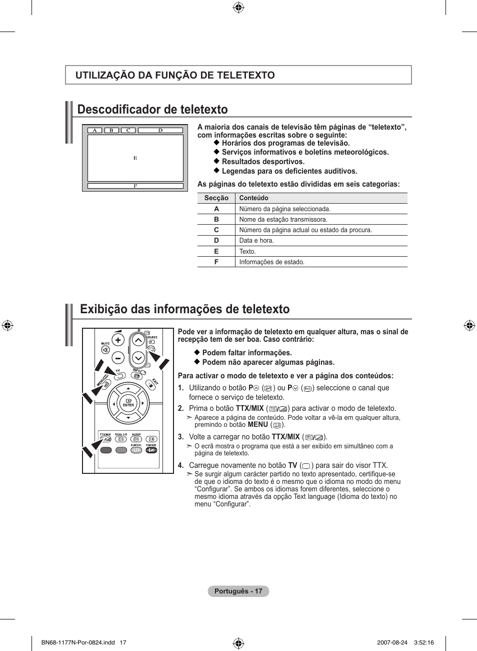 Descodificador de teletexto, Exibição das informações de teletexto, Utilização da função de teletexto | Samsung LE20S81B User Manual | Page 153 / 271