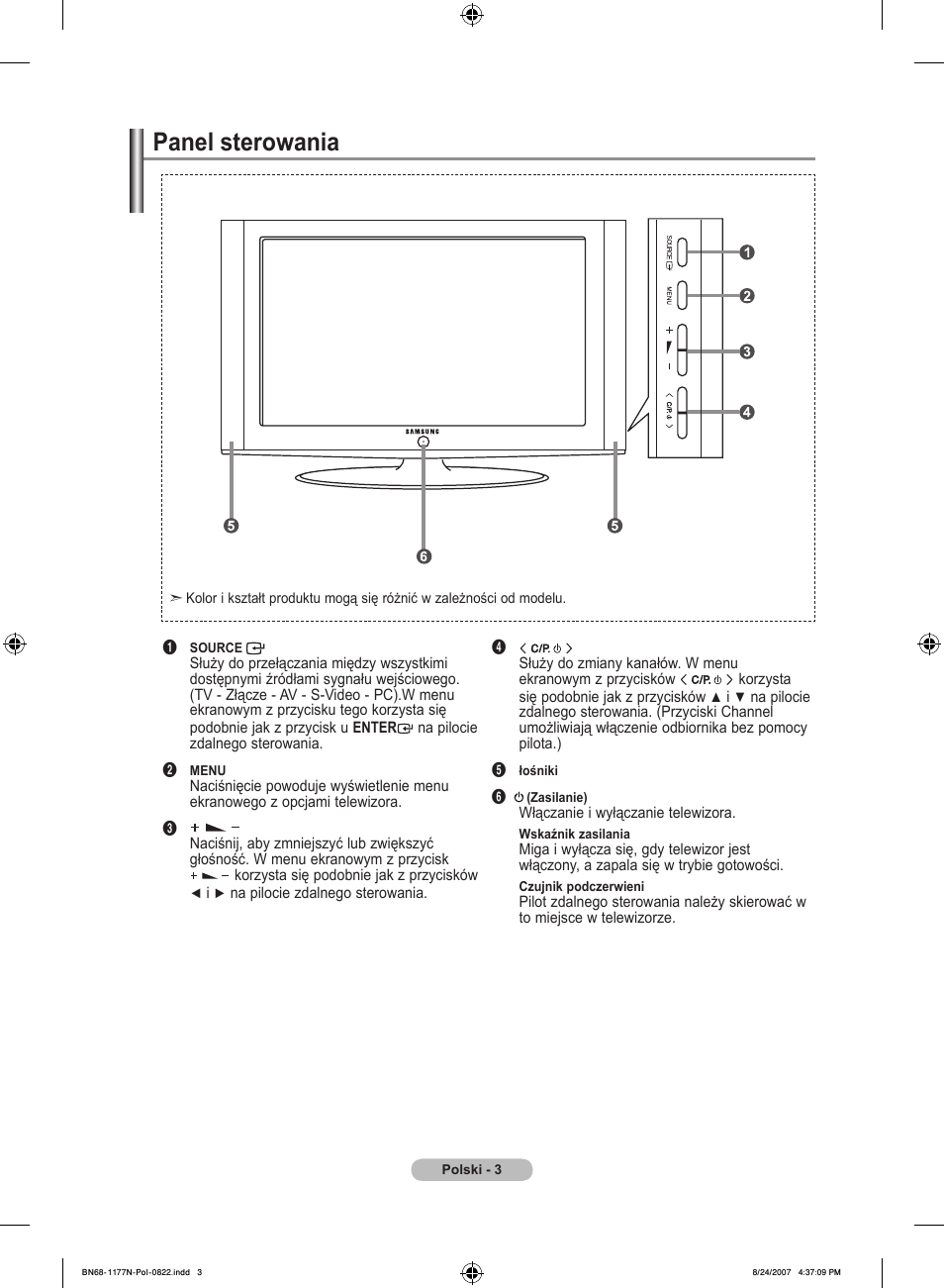 Panel sterowania | Samsung LE20S81B User Manual | Page 183 / 271