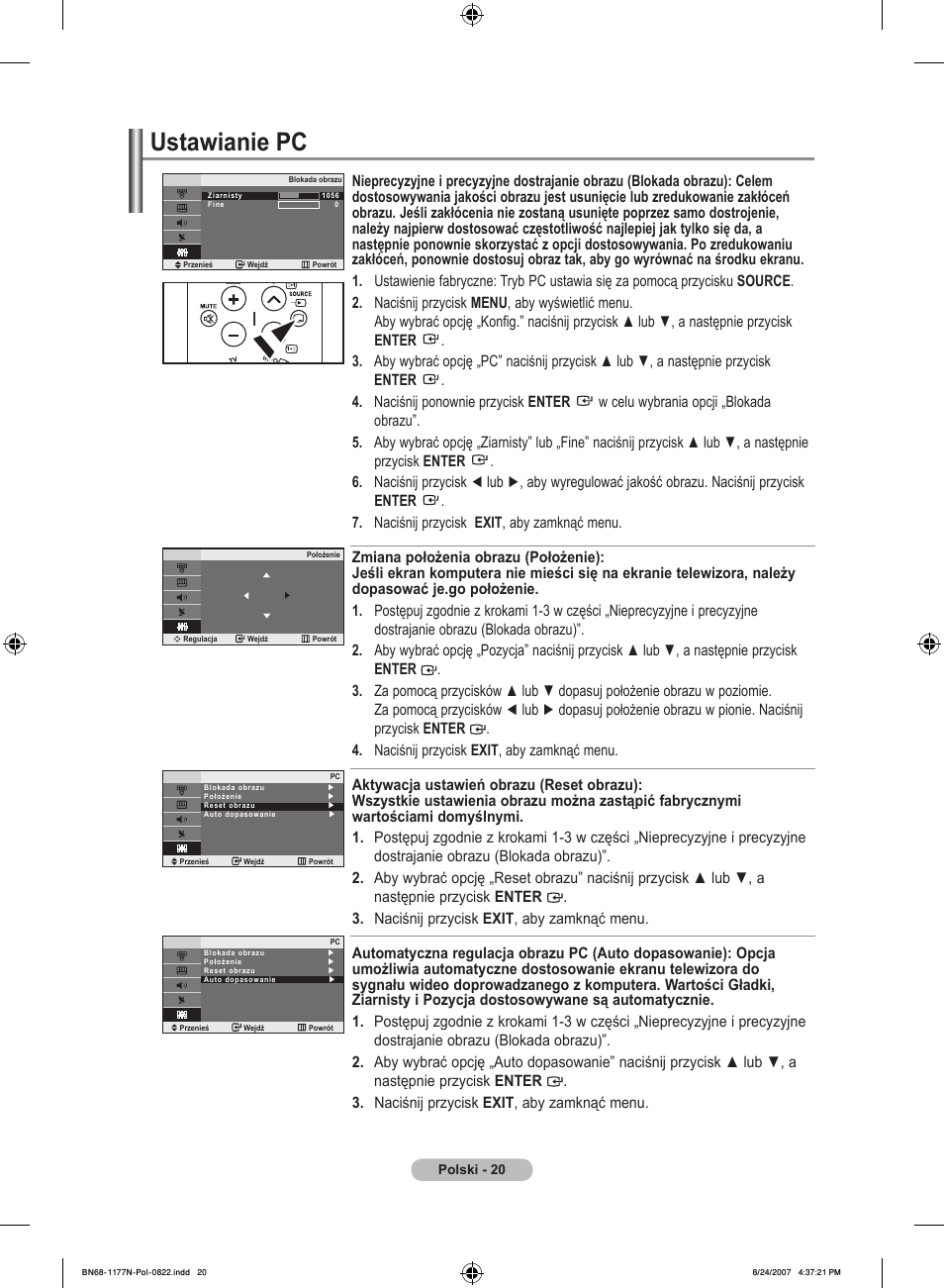 Ustawianie pc | Samsung LE20S81B User Manual | Page 200 / 271