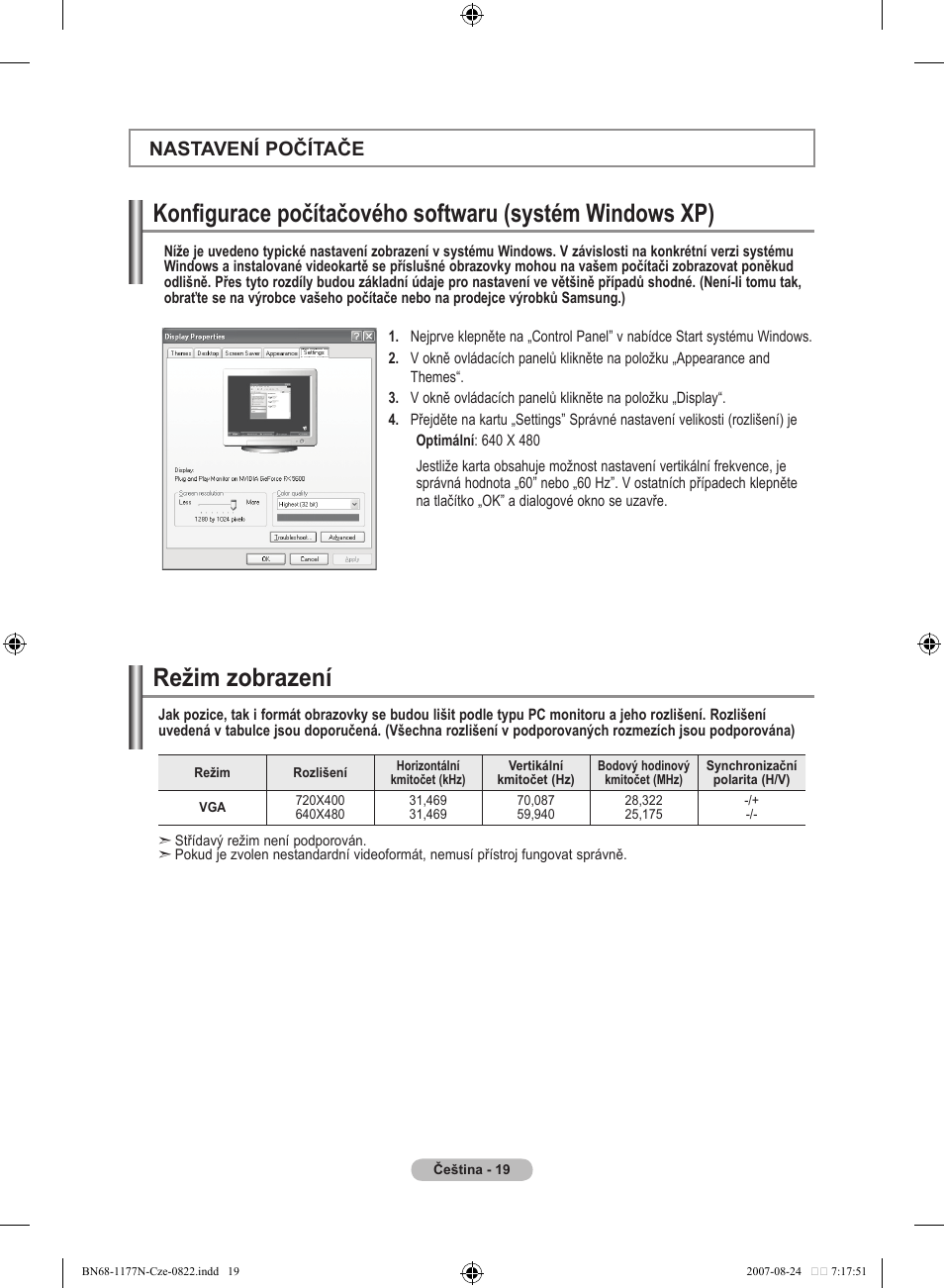 Nastavení počítače | Samsung LE20S81B User Manual | Page 221 / 271
