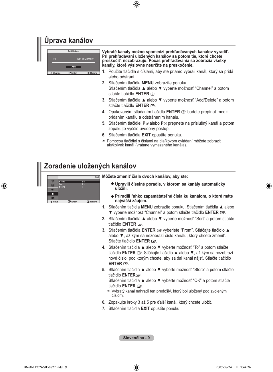 Úprava kanálov, Zoradenie uložených kanálov | Samsung LE20S81B User Manual | Page 233 / 271