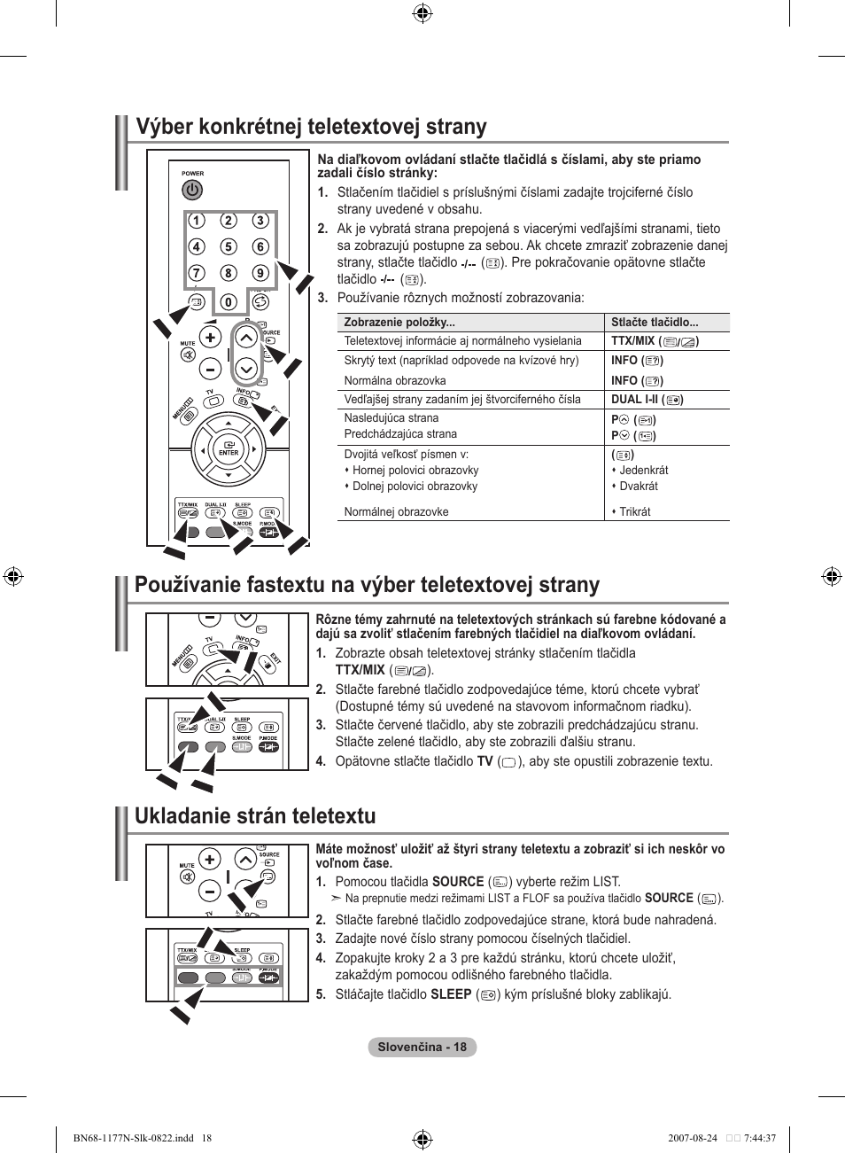 Výber konkrétnej teletextovej strany, Používanie fastextu na výber teletextovej strany, Ukladanie strán teletextu | Samsung LE20S81B User Manual | Page 242 / 271