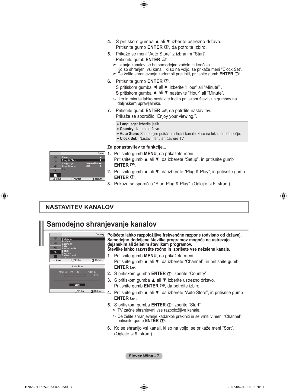 Samodejno shranjevanje kanalov, Nastavitev kanalov | Samsung LE20S81B User Manual | Page 253 / 271