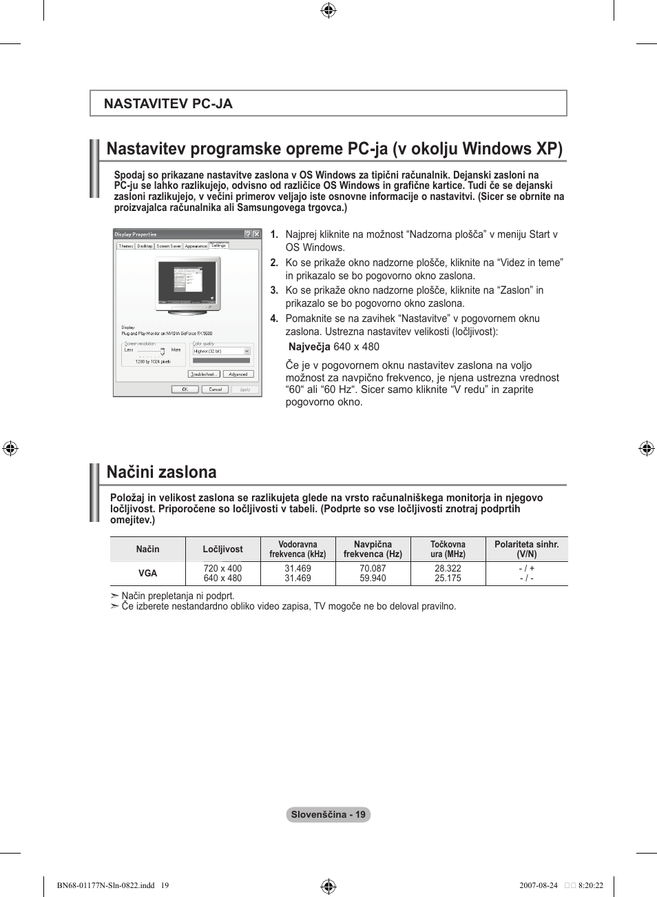Nastavitev pc-ja | Samsung LE20S81B User Manual | Page 265 / 271