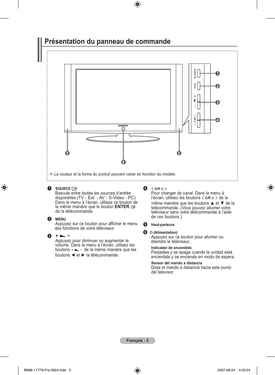 Présentation du panneau de commande | Samsung LE20S81B User Manual | Page 27 / 271