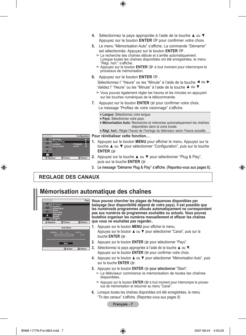 Mémorisation automatique des chaînes, Reglage des canaux | Samsung LE20S81B User Manual | Page 31 / 271