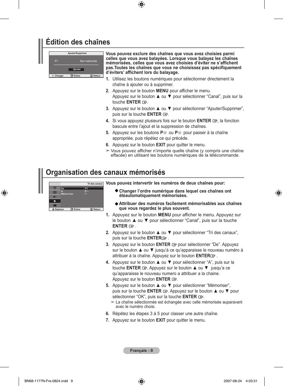 Édition des chaînes, Organisation des canaux mémorisés | Samsung LE20S81B User Manual | Page 33 / 271