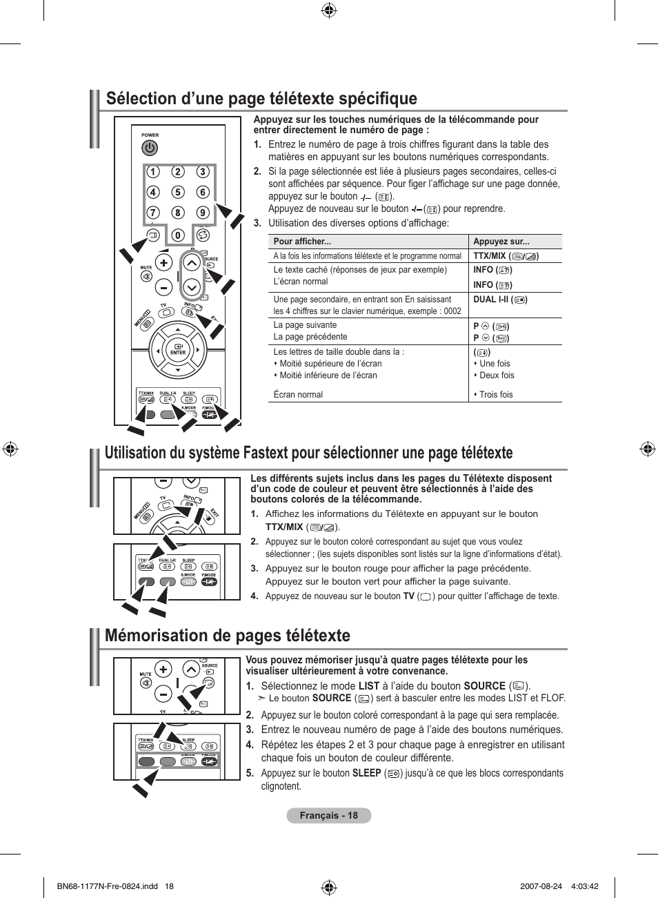 Sélection d’une page télétexte spécifique, Mémorisation de pages télétexte | Samsung LE20S81B User Manual | Page 42 / 271