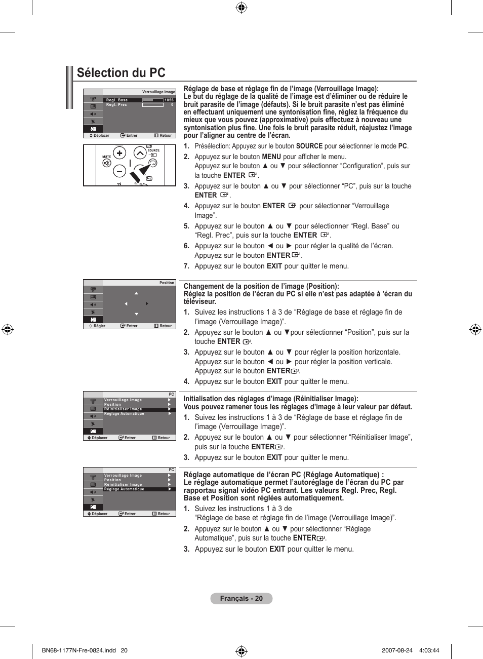 Sélection du pc | Samsung LE20S81B User Manual | Page 44 / 271