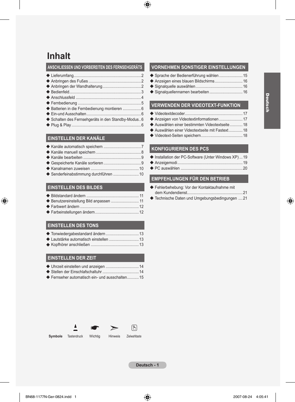 Inhalt | Samsung LE20S81B User Manual | Page 47 / 271