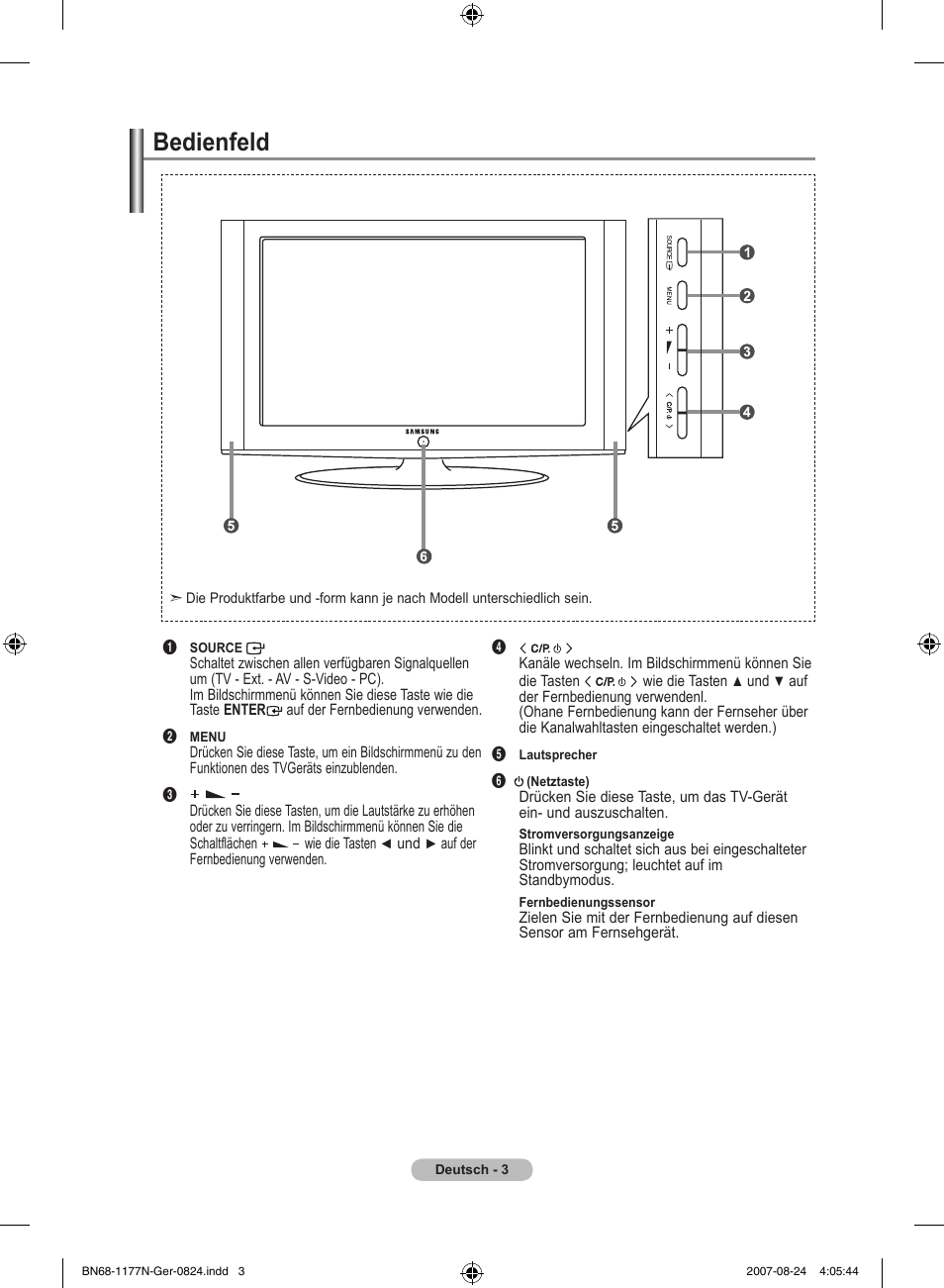 Bedienfeld | Samsung LE20S81B User Manual | Page 49 / 271