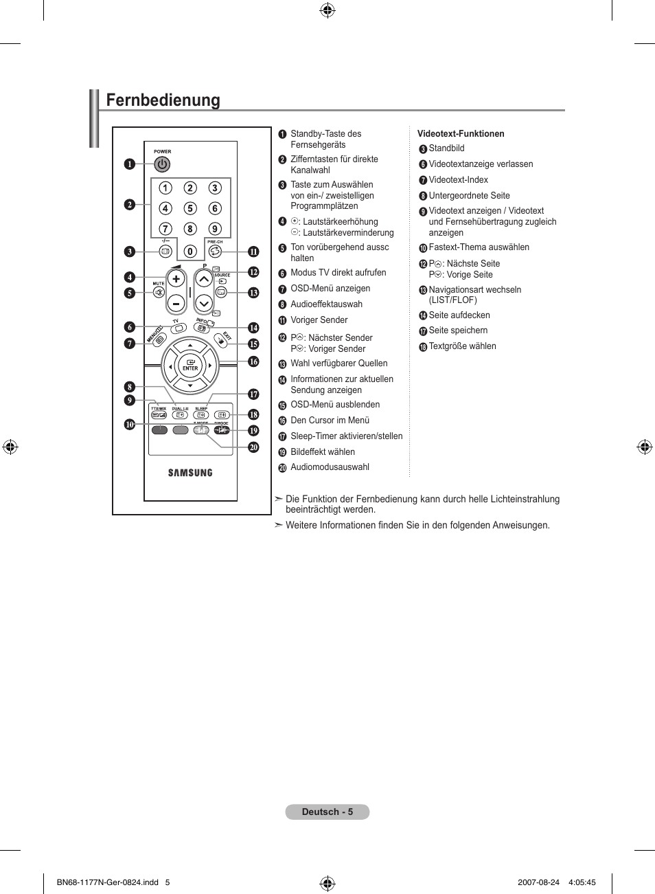 Fernbedienung | Samsung LE20S81B User Manual | Page 51 / 271