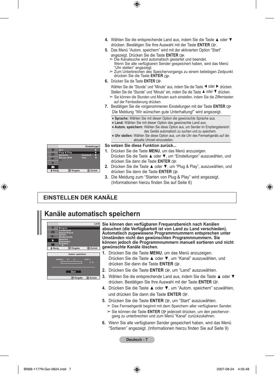 Kanäle automatisch speichern, Einstellen der kanäle | Samsung LE20S81B User Manual | Page 53 / 271