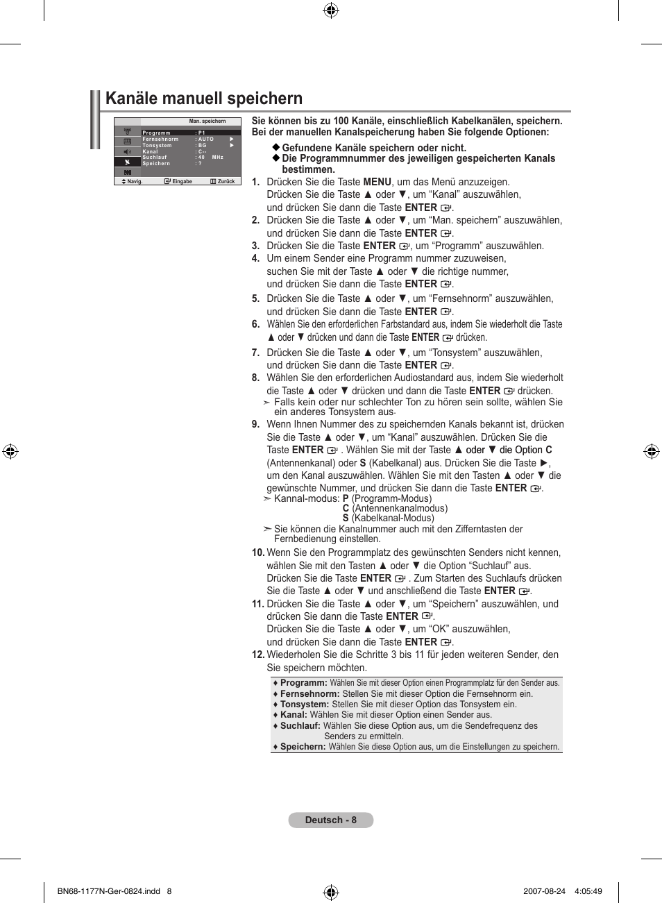 Kanäle manuell speichern | Samsung LE20S81B User Manual | Page 54 / 271