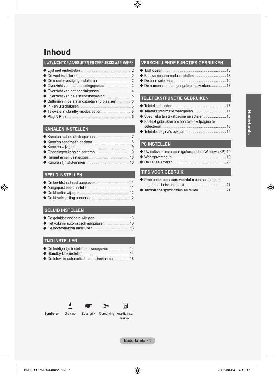 Inhoud | Samsung LE20S81B User Manual | Page 69 / 271